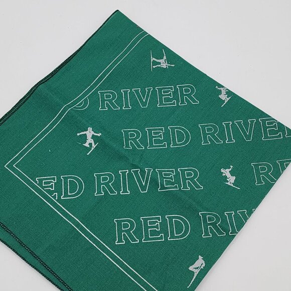 Vintage Red River Bandana Scarf Cotton Green & White Square Sports Enthusiasts - Picture 2 of 4